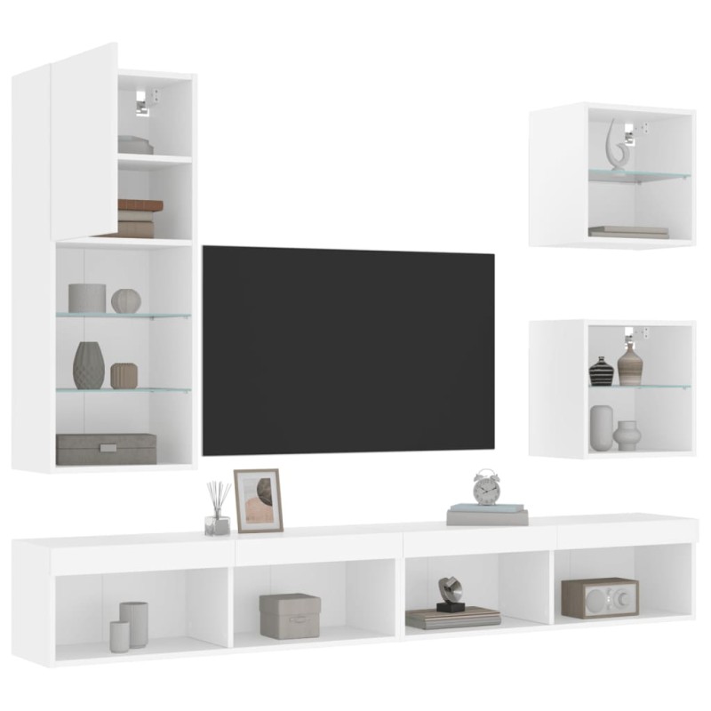 vidaXL 5-tlg. Wohnwand mit LED-Beleuchtung Weiß Holzwerkstoff vidaXL 5-tlg. Wohnwand mit LED-Beleuchtung Weiß Holzwerkstoff