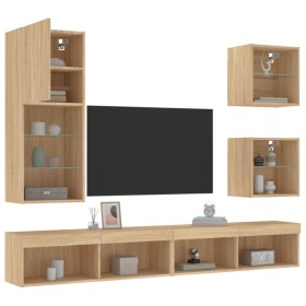 vidaXL 5-tlg. Wohnwand mit LED-Beleuchtung Sonoma-Eiche Holzwerkstoff