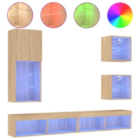 vidaXL 5-tlg. Wohnwand mit LED-Beleuchtung Sonoma-Eiche Holzwerkstoff