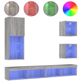 vidaXL 5-tlg. Wohnwand mit LED-Beleuchtung Grau Sonoma Holzwerkstoff