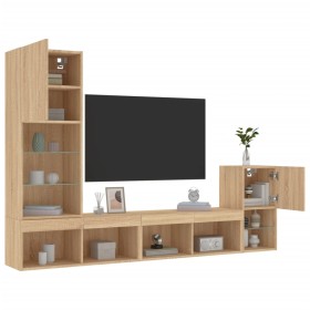 vidaXL 4-tlg. Wohnwand mit LED-Beleuchtung Sonoma-Eiche Holzwerkstoff