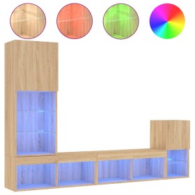 vidaXL 4-tlg. Wohnwand mit LED-Beleuchtung Sonoma-Eiche Holzwerkstoff