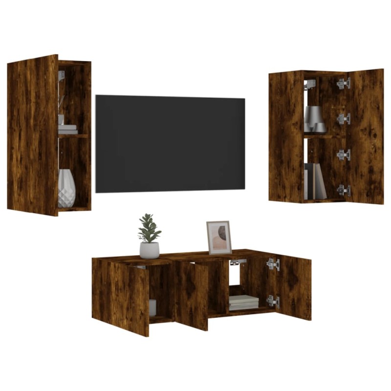 vidaXL 4-tlg. Wohnwand mit LED-Beleuchtung Räuchereiche Holzwerkstoff vidaXL 4-tlg. Wohnwand mit LED-Beleuchtung Räuchereiche Holzwerkstoff