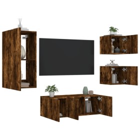 vidaXL 5-tlg. Wohnwand mit LED-Beleuchtung Räuchereiche Holzwerkstoff