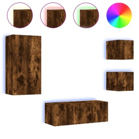 vidaXL 5-tlg. Wohnwand mit LED-Beleuchtung Räuchereiche Holzwerkstoff