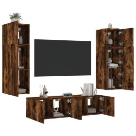 vidaXL 6-tlg. Wohnwand mit LED-Beleuchtung Räuchereiche Holzwerkstoff