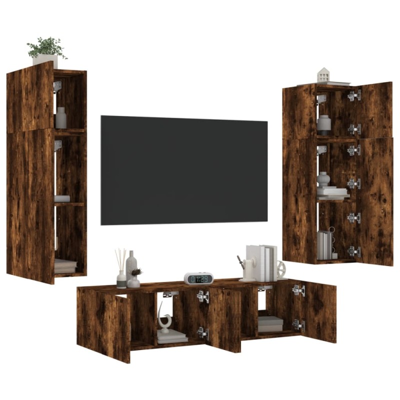 vidaXL 6-tlg. Wohnwand mit LED-Beleuchtung Räuchereiche Holzwerkstoff vidaXL 6-tlg. Wohnwand mit LED-Beleuchtung Räuchereiche Holzwerkstoff