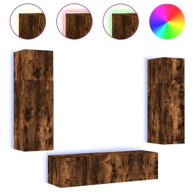 vidaXL 6-tlg. Wohnwand mit LED-Beleuchtung Räuchereiche Holzwerkstoff