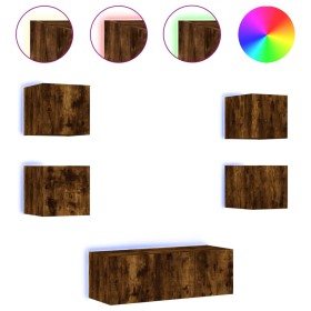 vidaXL 6-tlg. Wohnwand mit LED-Beleuchtung Räuchereiche Holzwerkstoff