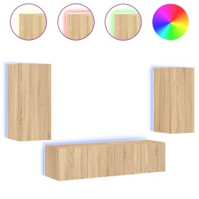vidaXL 4-tlg. Wohnwand mit LED-Beleuchtung Sonoma-Eiche Holzwerkstoff