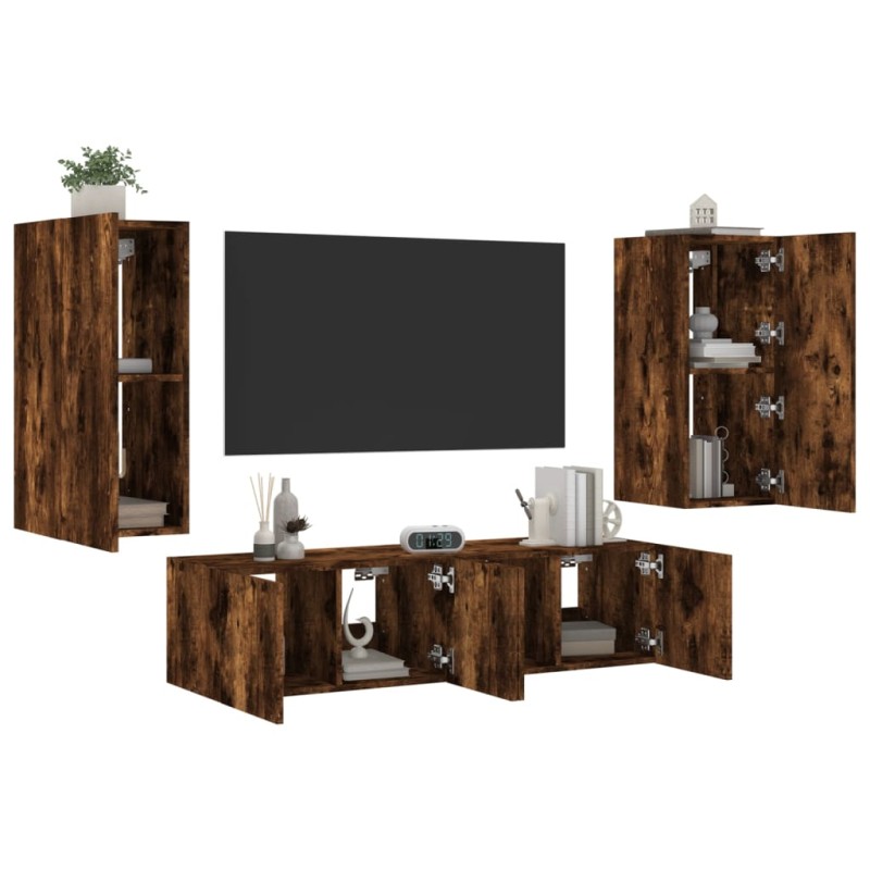 vidaXL 4-tlg. Wohnwand mit LED-Beleuchtung Räuchereiche Holzwerkstoff vidaXL 4-tlg. Wohnwand mit LED-Beleuchtung Räuchereiche Holzwerkstoff