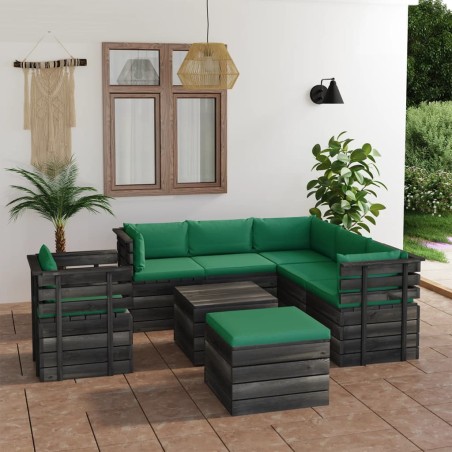 8-tlg. Garten-Sofagarnitur aus Paletten mit Kissen Kiefernholz