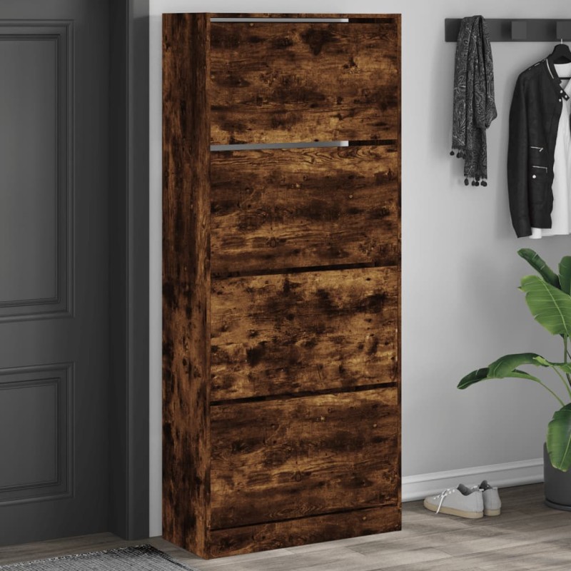 vidaXL Schuhschrank mit 4 Klappen Räuchereiche 80x34x187,5 cm vidaXL Schuhschrank mit 4 Klappen Räuchereiche 80x34x187,5 cm