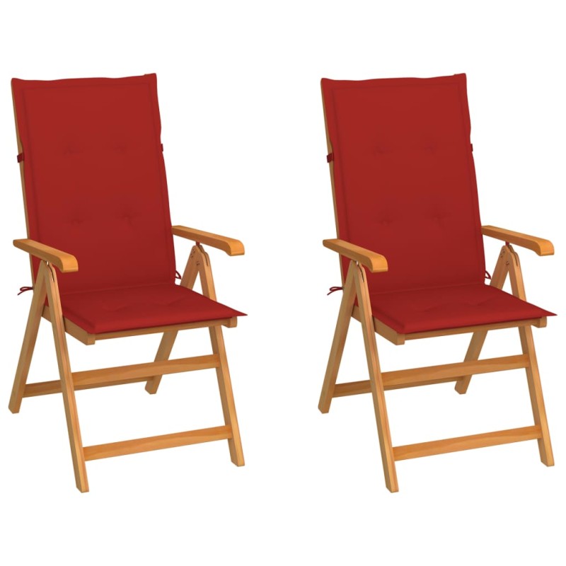 Gartenstühle 2 Stk. mit Roten Kissen Massivholz Teak Gartenstühle 2 Stk. mit Roten Kissen Massivholz Teak