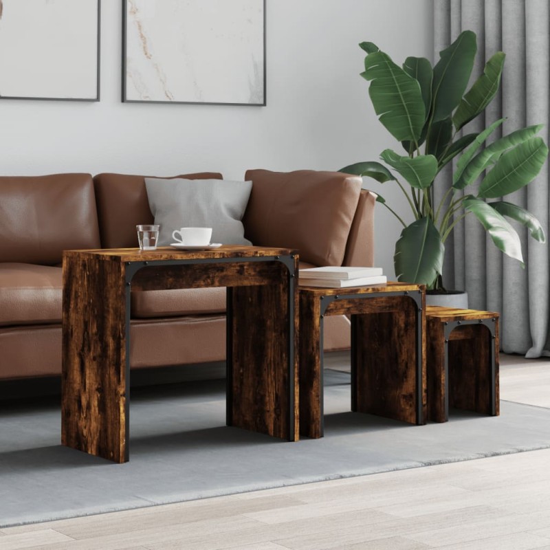 vidaXL Satztische 3 Stk. Räuchereiche Holzwerkstoff vidaXL Satztische 3 Stk. Räuchereiche Holzwerkstoff