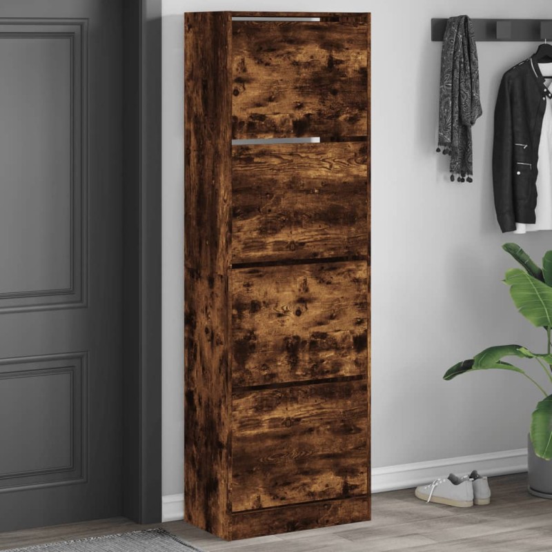 vidaXL Schuhschrank mit 4 Klappen Räuchereiche 60x34x187,5 cm vidaXL Schuhschrank mit 4 Klappen Räuchereiche 60x34x187,5 cm