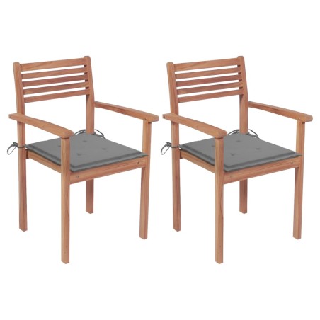 vidaXL Gartenstühle 2 Stk. mit Grauen Kissen Massivholz Teak