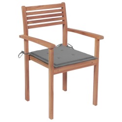 vidaXL Gartenstühle 2 Stk. mit Grauen Kissen Massivholz Teak