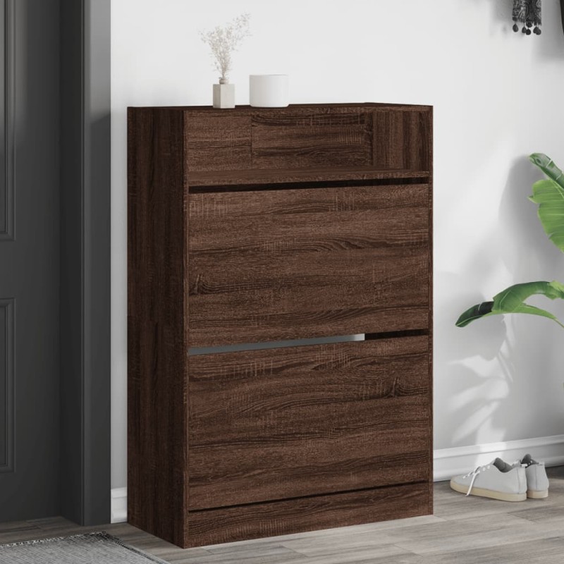 vidaXL Schuhschrank mit 2 Klappen Braun Eiche-Optik 80x34x116 cm vidaXL Schuhschrank mit 2 Klappen Braun Eiche-Optik 80x34x116 cm