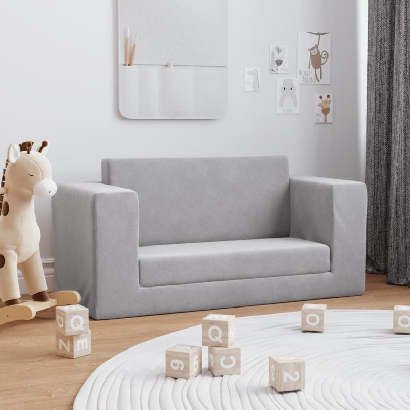 vidaXL Kinder-Schlafsofa 2-Sitzer Hellgrau Weicher Plüsch vidaXL Kinder-Schlafsofa 2-Sitzer Hellgrau Weicher Plüsch