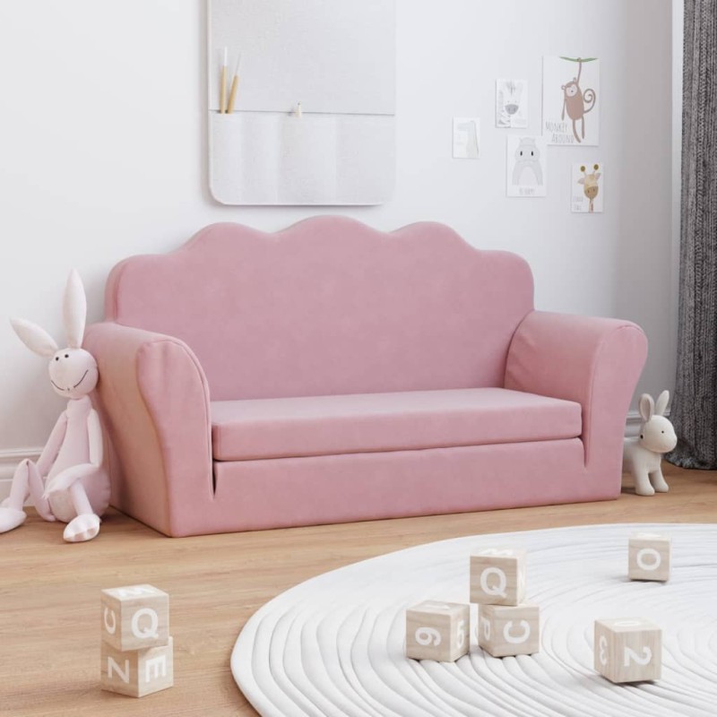 vidaXL Kinder-Schlafsofa 2-Sitzer Rosa Weicher Plüsch vidaXL Kinder-Schlafsofa 2-Sitzer Rosa Weicher Plüsch