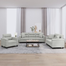 vidaXL 3-tlg. Sofagarnitur mit Kissen Hellgrau Mikrofasergewebe