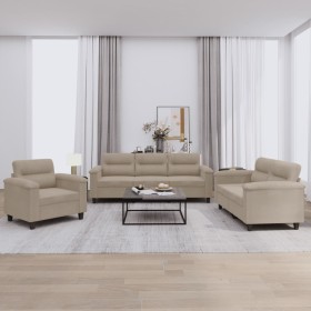 vidaXL 3-tlg. Sofagarnitur mit Kissen Taupe Mikrofasergewebe
