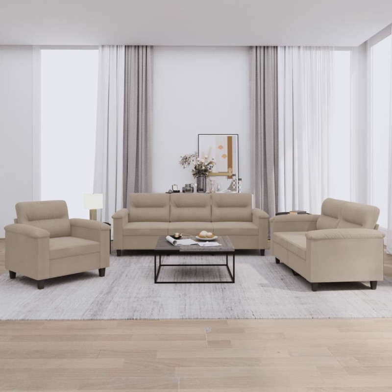 vidaXL 3-tlg. Sofagarnitur mit Kissen Taupe Mikrofasergewebe vidaXL 3-tlg. Sofagarnitur mit Kissen Taupe Mikrofasergewebe