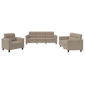 vidaXL 3-tlg. Sofagarnitur mit Kissen Taupe Mikrofasergewebe
