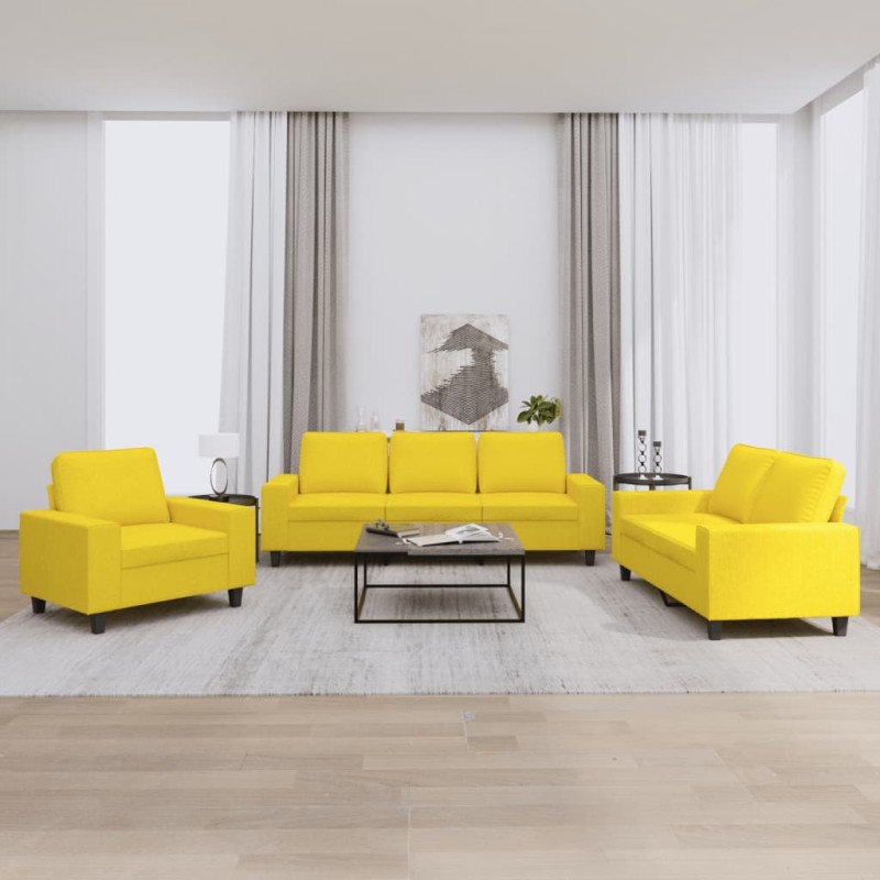 vidaXL 3-tlg. Sofagarnitur Hellgelb Stoff vidaXL 3-tlg. Sofagarnitur Hellgelb Stoff