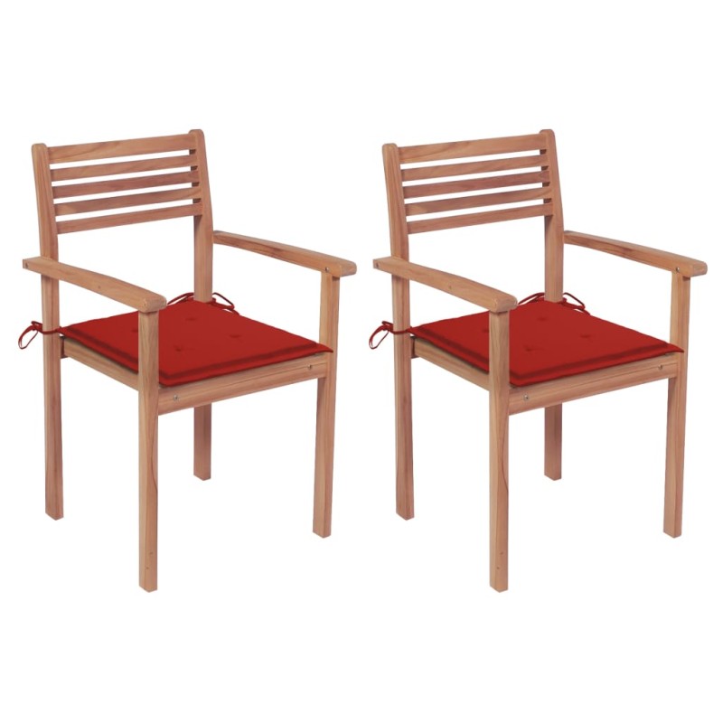 vidaXL Gartenstühle 2 Stk. mit Roten Kissen Massivholz Teak vidaXL Gartenstühle 2 Stk. mit Roten Kissen Massivholz Teak