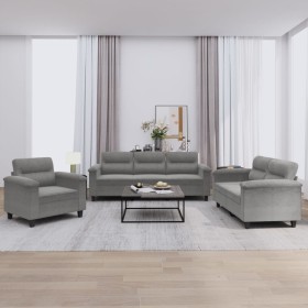 vidaXL 3-tlg. Sofagarnitur mit Kissen Dunkelgrau Mikrofasergewebe