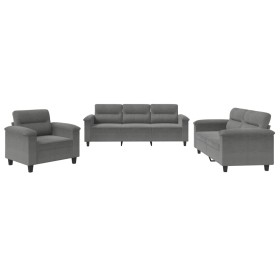 vidaXL 3-tlg. Sofagarnitur mit Kissen Dunkelgrau Mikrofasergewebe