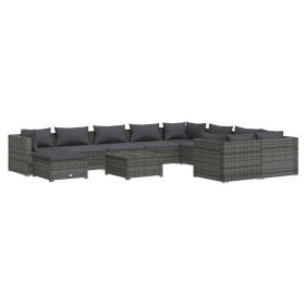 vidaXL 11-tlg. Garten-Lounge-Set mit Kissen Poly Rattan Grau