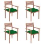 Gartenstühle 4 Stk. mit Grünen Kissen Massivholz Teak Gartenstühle 4 Stk. mit Grünen Kissen Massivholz Teak