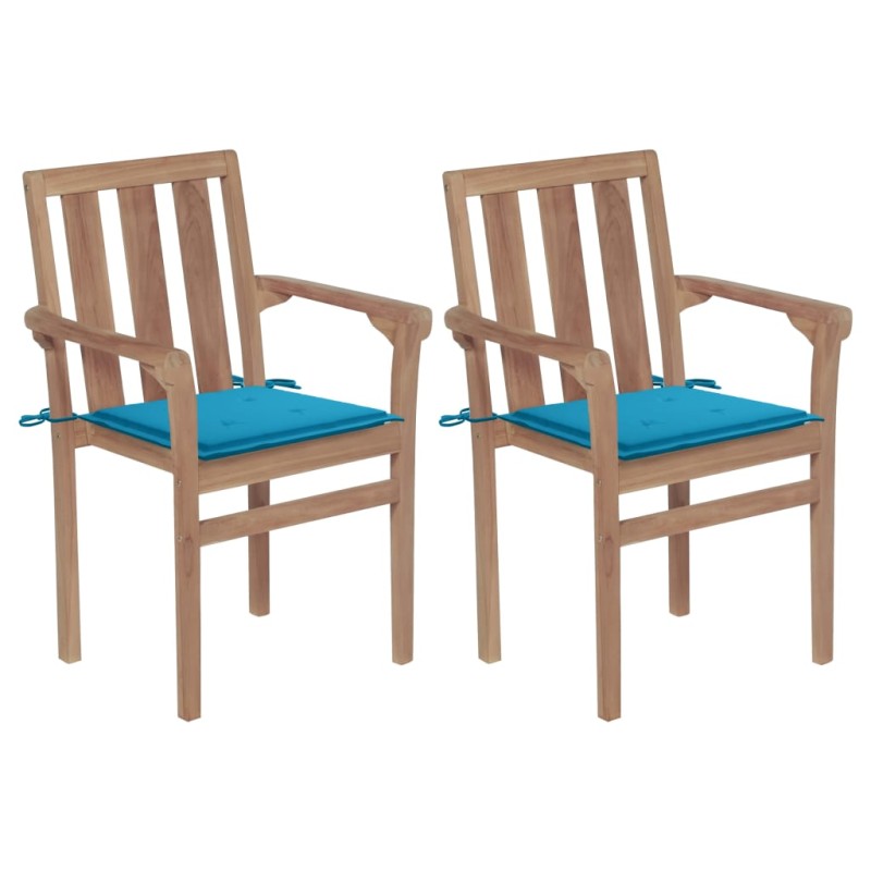 Gartenstühle 2 Stk. mit Blauen Kissen Teak Massivholz Gartenstühle 2 Stk. mit Blauen Kissen Teak Massivholz
