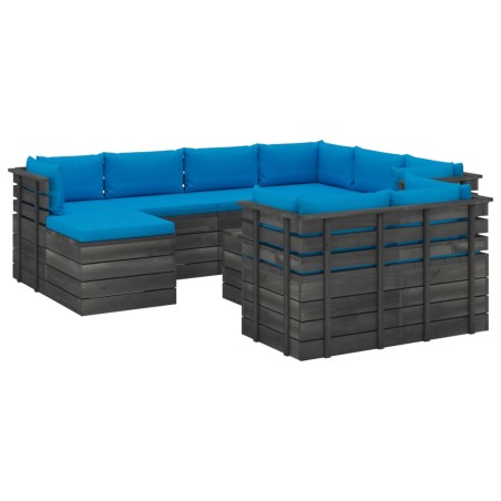 vidaXL 10-tlg. Garten-Sofagarnitur aus Paletten mit Kissen Kiefernholz