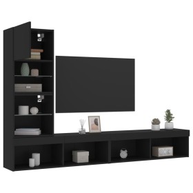 vidaXL 4-tlg. Wohnwand mit LED-Beleuchtung Schwarz Holzwerkstoff