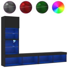 vidaXL 4-tlg. Wohnwand mit LED-Beleuchtung Schwarz Holzwerkstoff