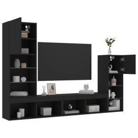 vidaXL 4-tlg. Wohnwand mit LED-Beleuchtung Schwarz Holzwerkstoff