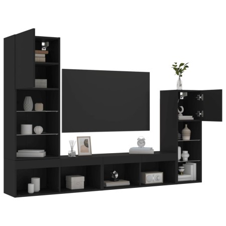 vidaXL 4-tlg. Wohnwand mit LED-Beleuchtung Schwarz Holzwerkstoff