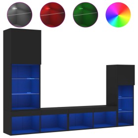 vidaXL 4-tlg. Wohnwand mit LED-Beleuchtung Schwarz Holzwerkstoff