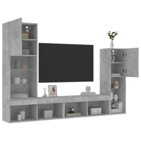 vidaXL 4-tlg. Wohnwand mit LED-Beleuchtung Betongrau Holzwerkstoff