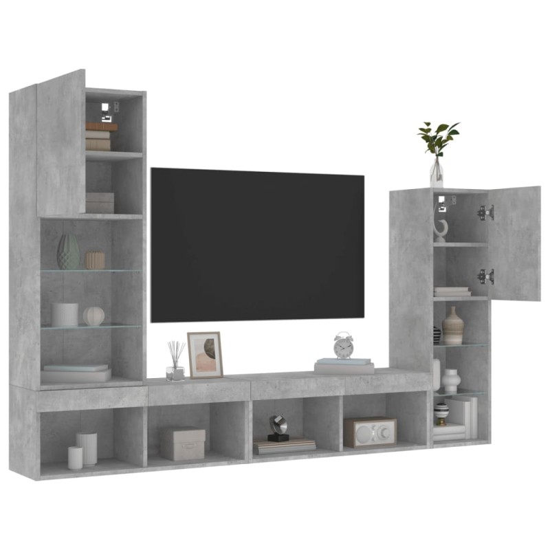 vidaXL 4-tlg. Wohnwand mit LED-Beleuchtung Betongrau Holzwerkstoff vidaXL 4-tlg. Wohnwand mit LED-Beleuchtung Betongrau Holzwerkstoff