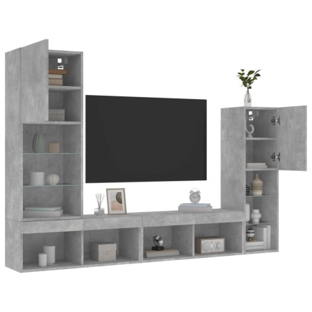 vidaXL 4-tlg. Wohnwand mit LED-Beleuchtung Betongrau Holzwerkstoff