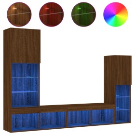 vidaXL 4-tlg. Wohnwand mit LED-Beleuchtung Braun Eiche Holzwerkstoff