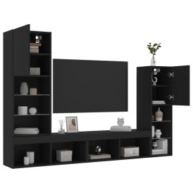 vidaXL 4-tlg. Wohnwand mit LED-Beleuchtung Schwarz Holzwerkstoff