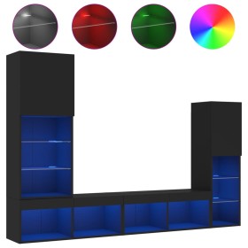 vidaXL 4-tlg. Wohnwand mit LED-Beleuchtung Schwarz Holzwerkstoff