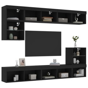 vidaXL 8-tlg. Wohnwand mit LED-Beleuchtung Schwarz Holzwerkstoff