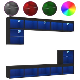vidaXL 8-tlg. Wohnwand mit LED-Beleuchtung Schwarz Holzwerkstoff